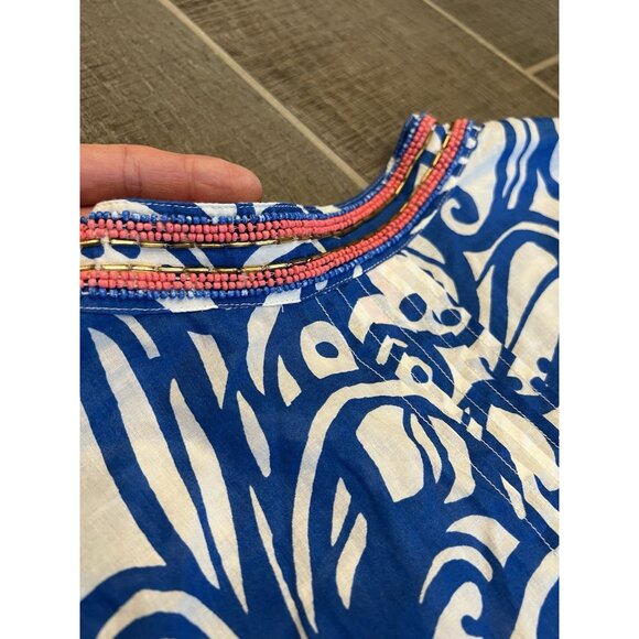 Lilly Pulitzer Sarasota Beaded Tunic Size Medium Cotton Blue V Neck Paisley - Picture 11 of 11